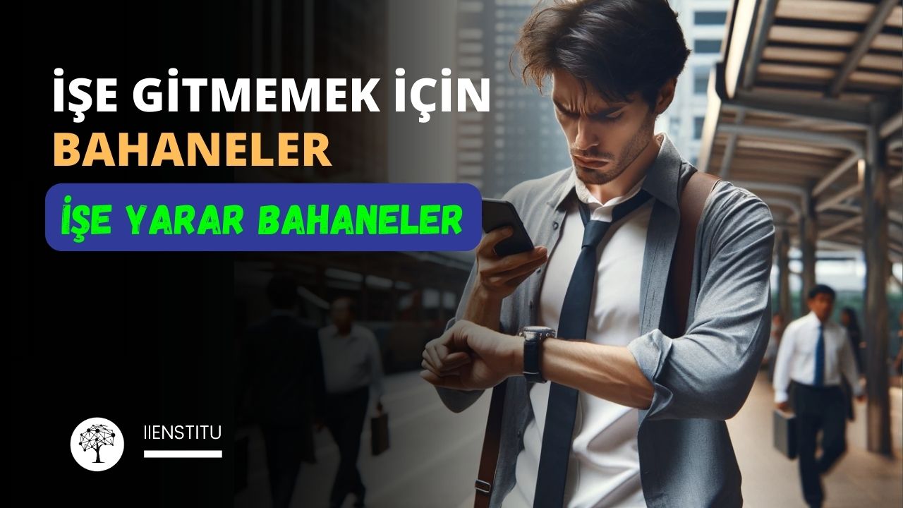 İşe geç kalan birinin görseli. Saatine bakıyor ve işe gitmemek için bir bahane arıyor.