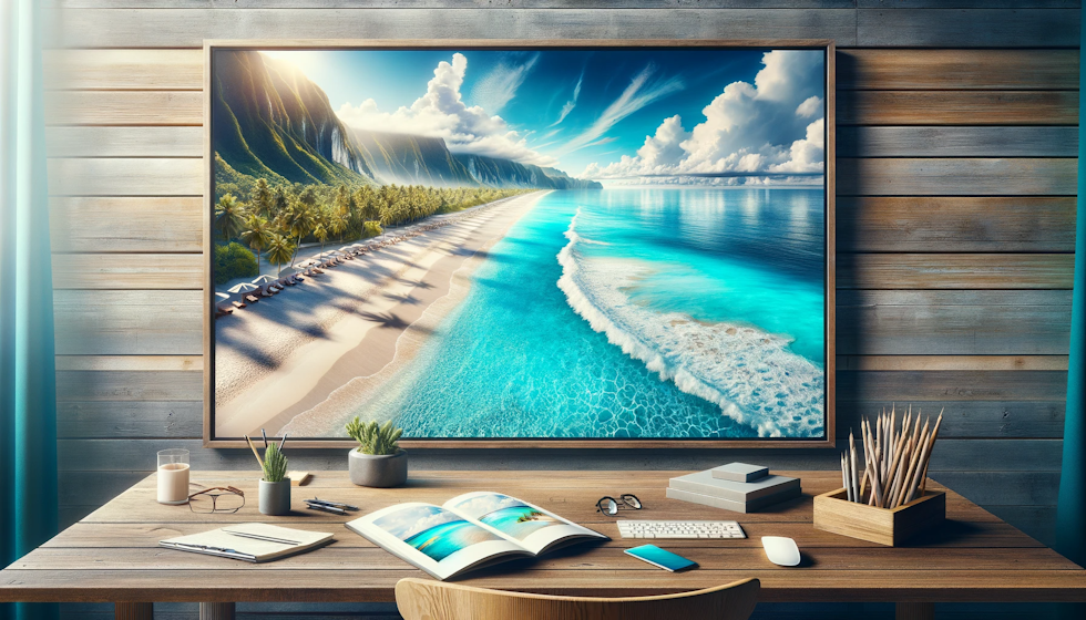 Bir seyahat acentesi reklamı için oluşturulan bu muhteşem plaj manzarası, tatil yapma arzusunu uyandırmak için tasarlandı.