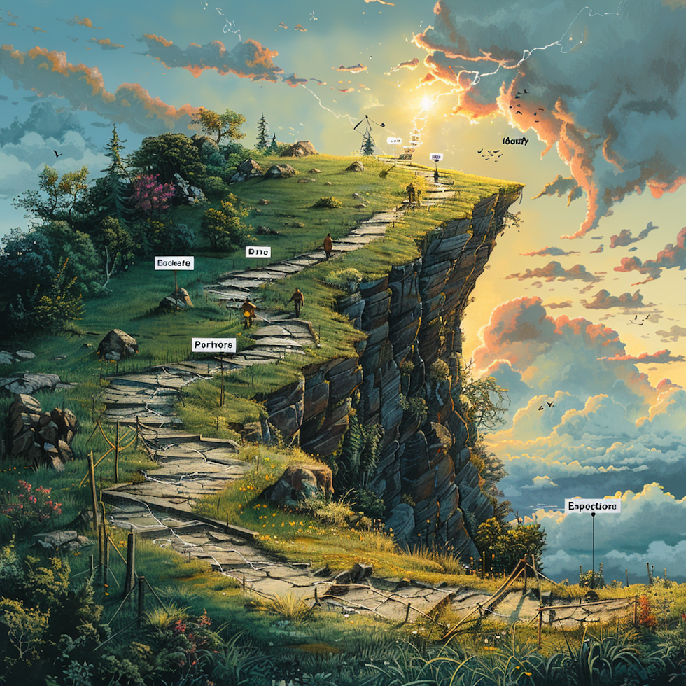Imagine a winding mountain path representing the journey of HR outsourcing implementation. The path winds through a complex, lowland area – symbolizing the initial stages of the process.  Signposts along the path mark critical steps, guiding the way toward a bright, clear peak with vibrant colors.  This imagery conveys a sense of progress, a structured approach leading to success in HR outsourcing.