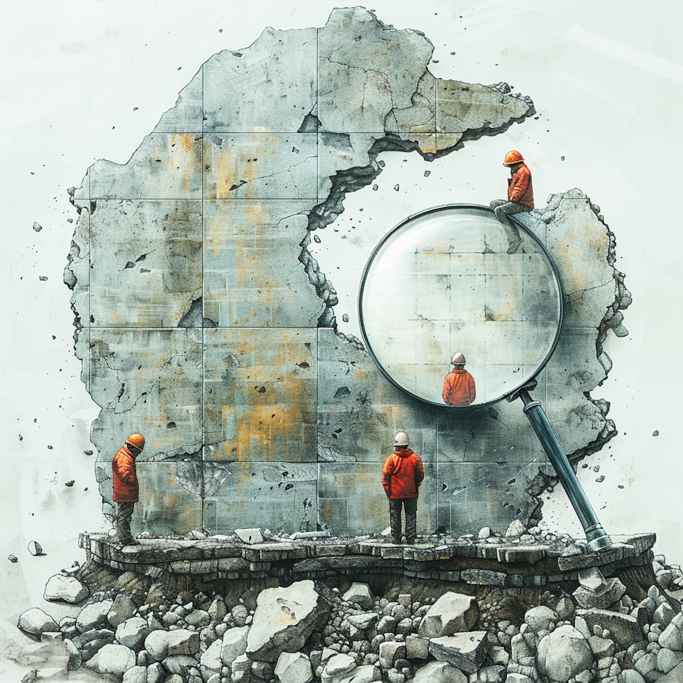Imagine building a structure with construction tools and materials. Wonky Foundation: There's a lopsided, poorly laid foundation. This represents biased or incorrect data collection. Cracked Walls: The walls of the structure have visible cracks and unevenness. This signifies misinterpretation of results. Giant Magnifying Glass: A massive magnifying glass focuses intensely on a tiny crack, while the bigger cracks are barely visible. This represents overreliance on statistical significance (like the p-value) missing the larger context. Confused Builders: Several builders are standing around the structure, scratching their heads in confusion. This represents the lack of statistical literacy that amplifies these challenges.