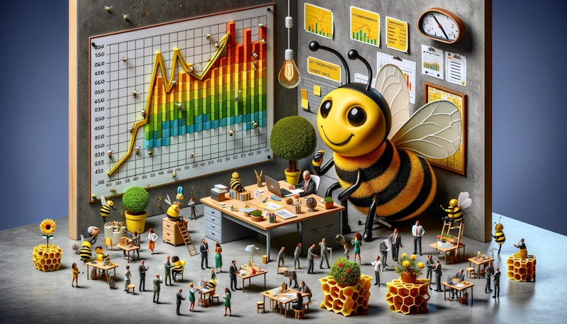 Mizah, anlamlı sembolizm ve belirtilen renk şemasının bir karışımı ile İK yönetimi yoluyla işletme maliyetlerini optimize etme temasını görsel olarak yorumlamayı amaçlamaktadır.