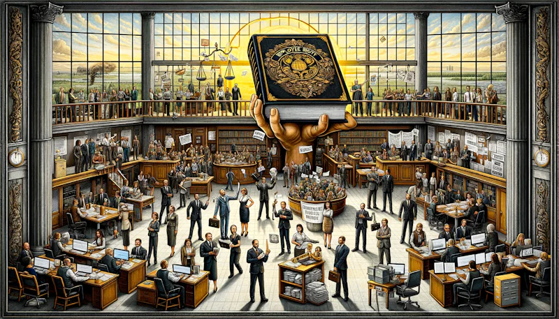 "Grievance Procedure: A Comprehensive Study of Employee Rights" with the desired color scheme and elements that convey the topic in an engaging, meaningful way.