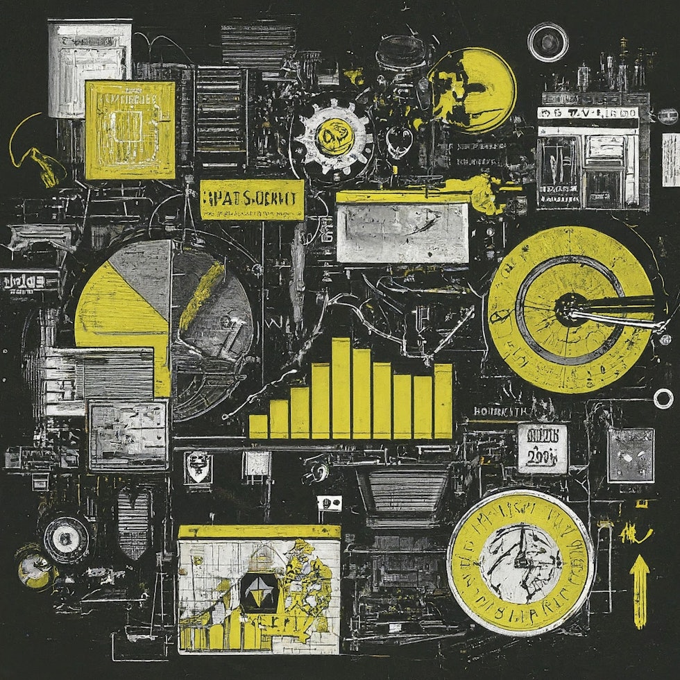 Photo sub-text for visually impaired: This image features a vibrant composition dominated by yellow, black, and white. At its core, a large, central icon representing project management is surrounded by smaller symbols, such as workflow diagrams in yellow, change logs and impact matrices outlined in black, and stakeholder analysis tools highlighted in white. These elements are interconnected with dotted lines, suggesting dynamic interactions and the flow of information. The background subtly incorporates digital motifs and software application icons, symbolizing the integration of digital tools in project management. The overall design cleverly visualizes the concept of impact analysis, emphasizing its importance in navigating through the complexities of project management, all while maintaining a balance between seriousness and a light-hearted approach to the subject.