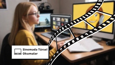 Hırslı bir kız (30'larında) modern bir çalışma alanında oturmuş, dizüstü imac'inde bir filmi analiz etmekle meşgul. Sarı saçları görünüyor. Öğrencinin etrafına çeşitli sinema türleri ve film teorisi hakkında kitaplar serpiştirilmiş. Film posterleri, kamera ve tripod gibi film yapım ekipmanlarıyla dolu rahat oda, tutkulu bir öğrenme ortamını yansıtıyor. Elinde notları ve kalemi olan öğrenci adanmışlığı simgeliyor ve 'Sinematik Tür Çalışmaları' başlıklı bir ders aracılığıyla film okuryazarlığını ve sinematik türlere ilişkin anlayışını geliştirmeye kendini adamış durumda.