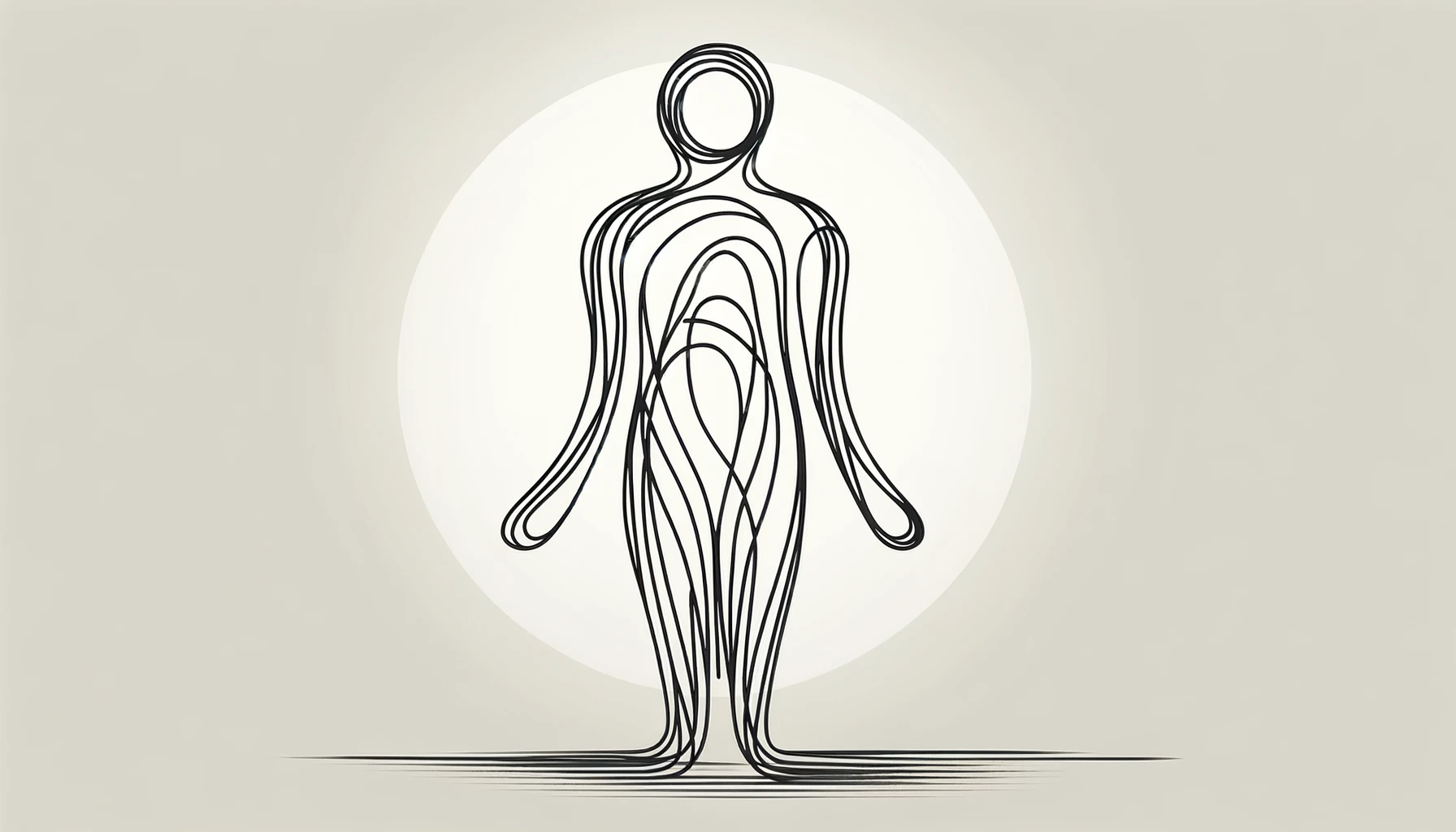 Here is the minimalistic drawing of a human figure, now adapted to a wide 16x9 format, designed to symbolize the concept of human resources and unity. This version maintains the continuous line art style, emphasizing the interconnected nature of HR tasks and workforce unity in a minimalistic and elegant manner.