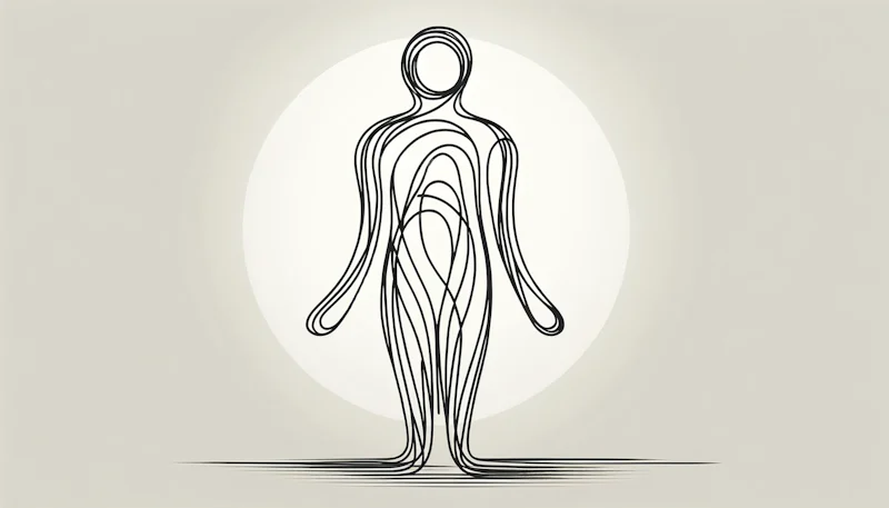 Here is the minimalistic drawing of a human figure, now adapted to a wide 16x9 format, designed to symbolize the concept of human resources and unity. This version maintains the continuous line art style, emphasizing the interconnected nature of HR tasks and workforce unity in a minimalistic and elegant manner.