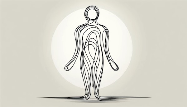 Here is the minimalistic drawing of a human figure, now adapted to a wide 16x9 format, designed to symbolize the concept of human resources and unity. This version maintains the continuous line art style, emphasizing the interconnected nature of HR tasks and workforce unity in a minimalistic and elegant manner.