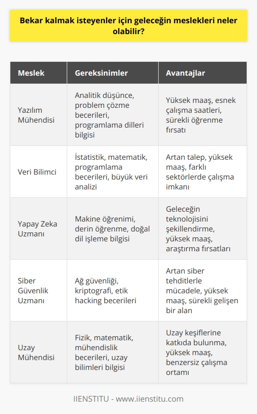 Yeniçağ demek yazılım demek. Kendi içerisinde bir çok farklı dala ayrılan ancak temelinde yazılımı barındıran meslekler de sizi uykusuz, aç susuz ve bekar bırakabilir. Ayrıca adım adım aşama kaydedilen uzay turizmi alanında çalışmak bekar kalmak isteyenler için    içerisinde yer alabilir. 