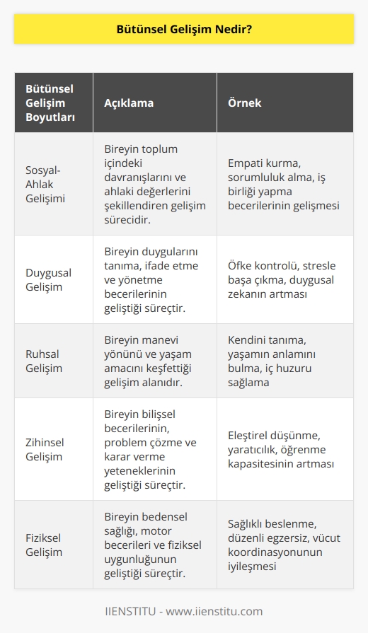Bir işletmenin her yönü arasındaki bağlantıyı açıklayan bir modeldir. Bireyin sosyal-ahlak, duygusal, ruhsal, zihinsel ve fiziksel gelişimini birleştiren kendini gerçekleştirme yani kendini öğrenme süreci olarak tanımlanabilir. Bütünsel bakış açısı ile bakıldığında bir sistemin bir bütün olarak bileşenlerini nasıl hareket ettireceği görüşüne dayanan bir gelişim modelidir.