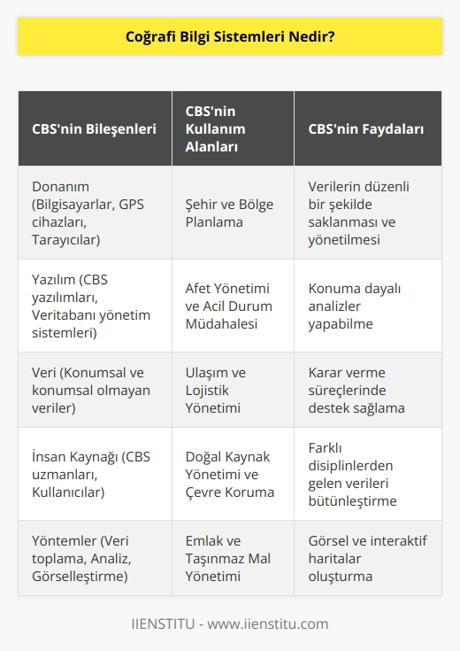 Yeryüzüne ait olan bilgileri belirlenen bir amaç doğrultusunda toplama, bilgisayar ortamında depolama, kontrol etme, analiz etme vb. süreçlerin yapılmasını sağlayan sistemdir. Dünyadaki karmaşık sorunların çözümüne yönelik konuma dayalı    süreçlerinde kullanıcılarına yardımcı olur. Birçok disiplin bilginin konum özelliğine ihtiyaç duyar bu sistem de ona yardım eder.