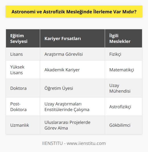 Lisans eğitiminden sonra yüksek lisans, doktora yapabilirler. Araştırma görevlisi olabilir ve akademik kariyer yapabilirler. Fizikçi, matematikçi ve uzay mühendisi, benzer   dendir.