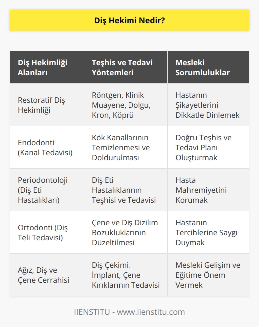 Diş hekimi, çeşitli şikayetlerle kliniğe başvuran hastaların diş, diş eti ve ağız sağlığının teşhis ve tedavisini yapan kişidir. Mesleğin sağlık sektörünün gerektirdiği birçok etik kuralının yanında vicdani sorumlulukları da vardır. Temel taşlarından biri ise hastayı dinleyip sunulan seçeneklerden kendi tercih ettiğine saygı duymaktır.
