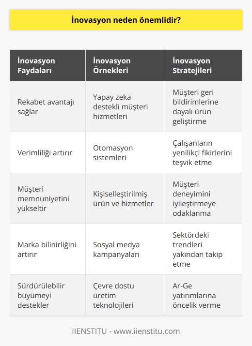 Globalleşen dünyada işletmeler kendilerini sürekli geliştirmek zorundadırlar. Ürün satışını arttırmak ve hizmeti ön plana çıkarmak için inovasyon önemlidir. Ancak bu şekilde rakiplerini fark yaratarak geçebilirler ve kar sağlayabilirler.