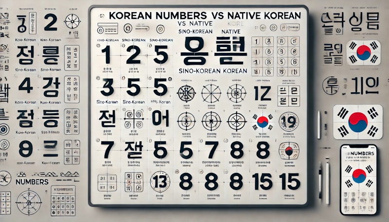 Here is the visual representation of Korean numbers from 1 to 15, showing both the Sino-Korean and Native Korean systems.