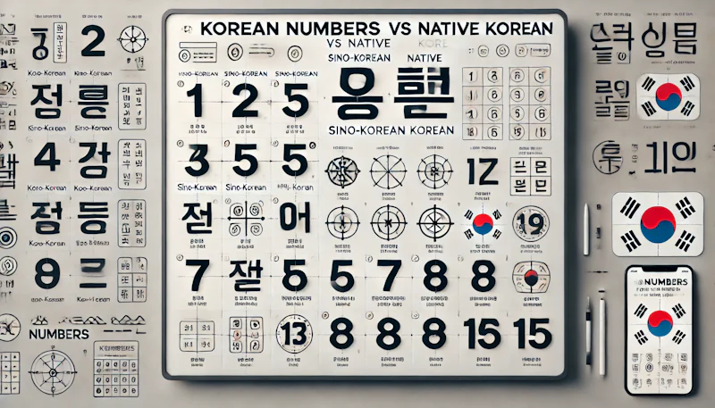 Here is the visual representation of Korean numbers from 1 to 15, showing both the Sino-Korean and Native Korean systems.