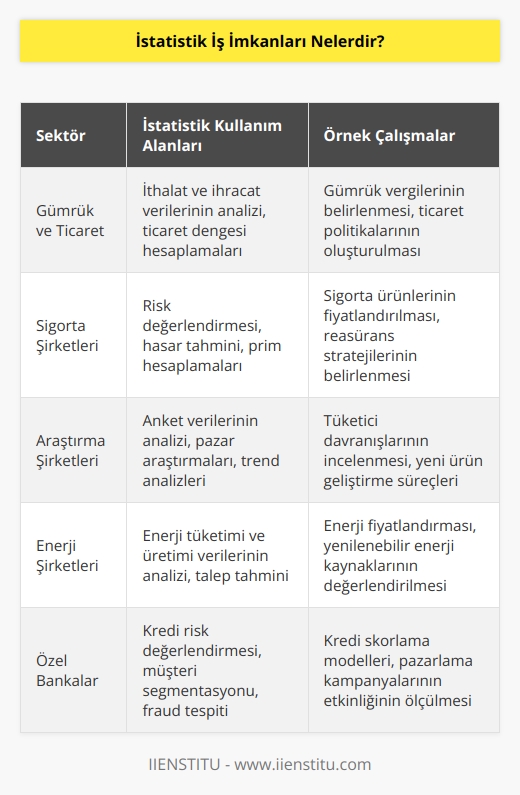 Bir konu üzerinde kullanılan girdilerin neticesinde elde edilen çıktıları doğru bir şekilde değerlendirilmesinde   nden faydalanılır. Bu durum nin çok sayıda sektörde yer almasına olanak tanır. Gümrük v  , sigorta şirketleri, araştırma şirketleri, enerji şirketleri, özel bankalar çalıma imkanlarına verilecek örneklerdir.