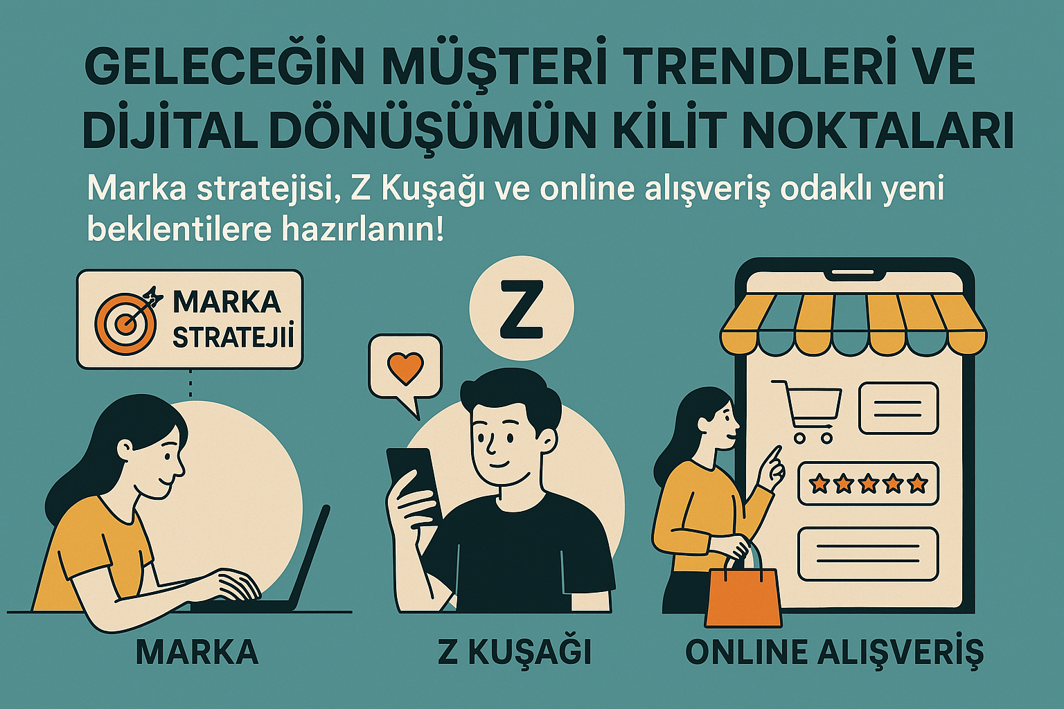 Geleceğin müşteri trendleri ve dijital dönüşümün kilit noktaları. Marka stratejisi, Z kuşağı ve online alışveriş odaklı yeni beklentilere hazırlanın!