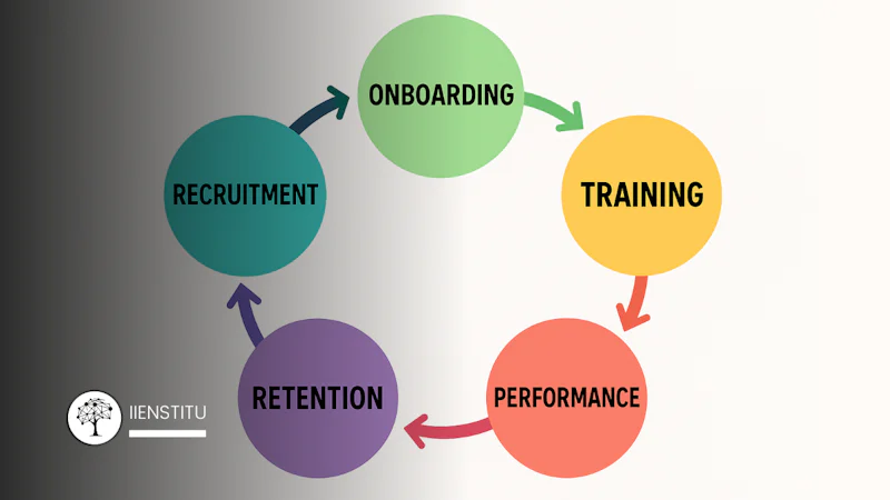 Lifecycle Graphic: Recruitment → Onboarding → Training → Performance → Retention