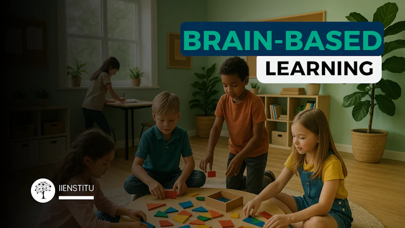 This image illustrates a real-world application of brain-based learning principles in a classroom setting. Students are actively participating in hands-on, collaborative tasks while surrounded by a calming environment designed to enhance focus, emotional safety, and cognitive engagement. The setup reflects key neuroscience insights: movement, multisensory input, and meaningful pattern creation.