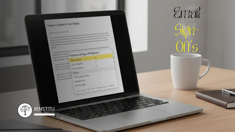 Laptop displaying a draft email highlighting professional email sign-off options.