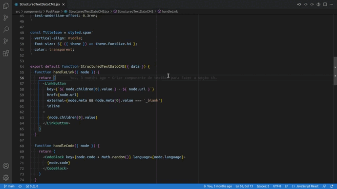 Animação mostrando o atalho VS Code para controlar a barra de rolagem
