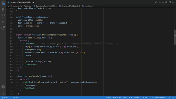 Animação mostrando o atalho VS Code de recuar e avançar a linha