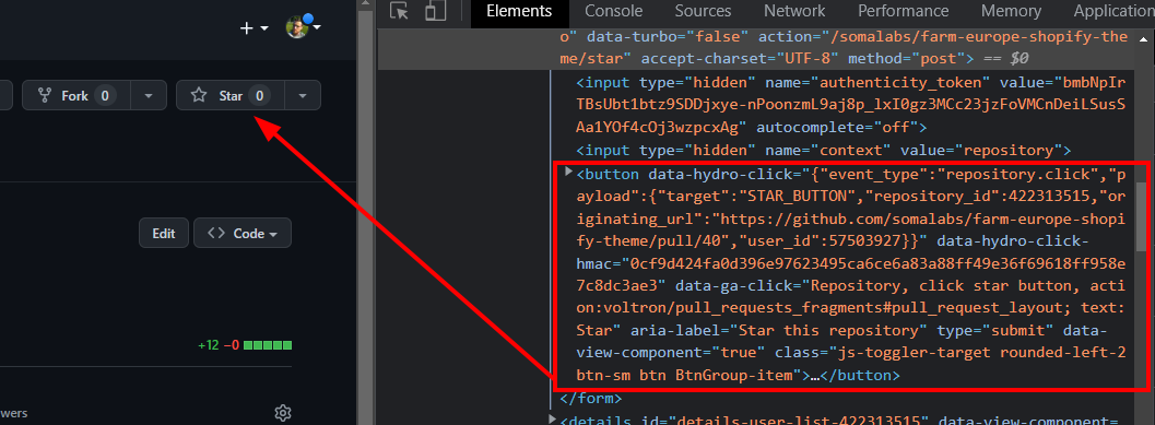 Print do Github mostrando que star é um botão