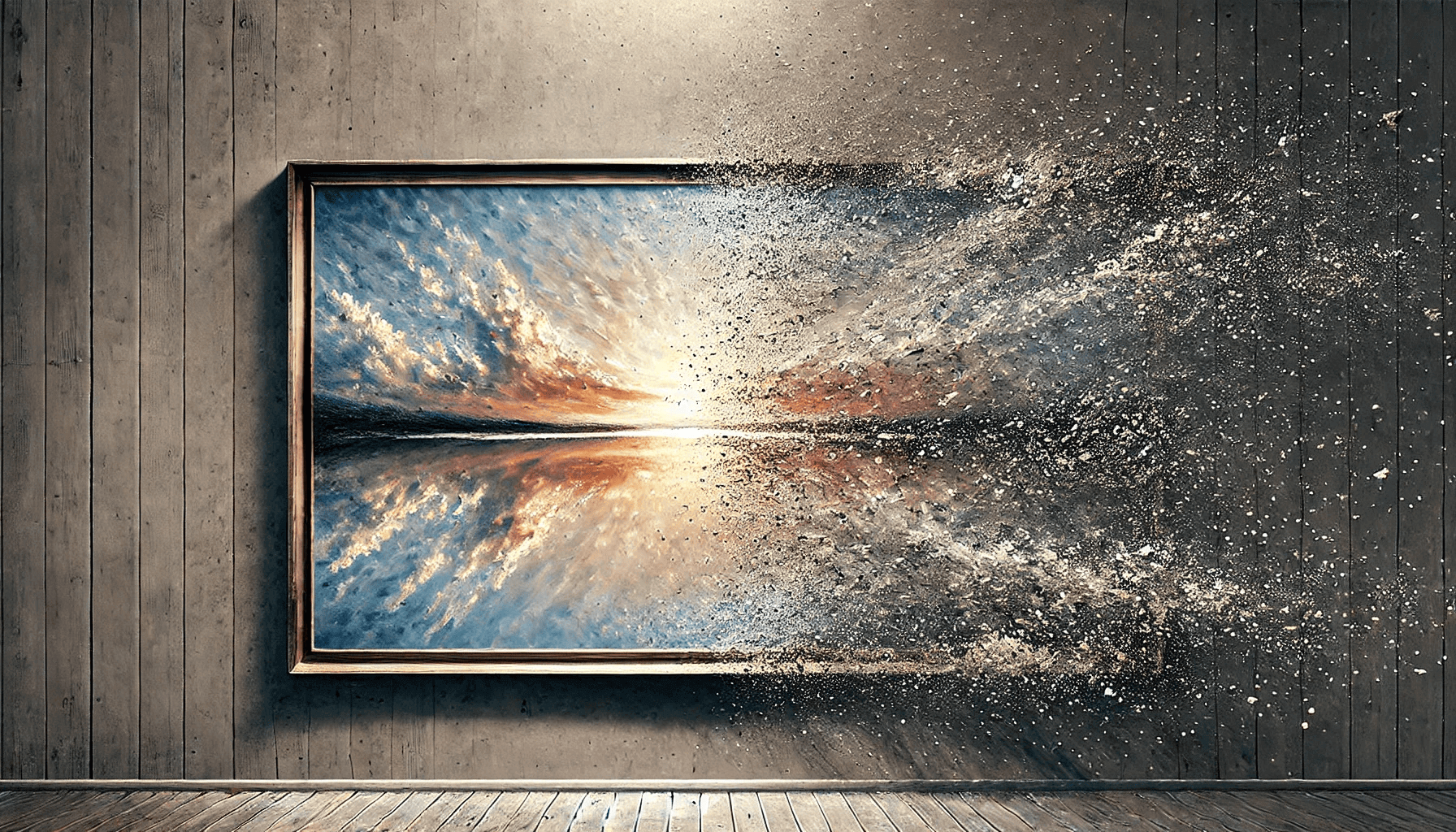 um quadro sendo pulverizado e sumindo aos poucos