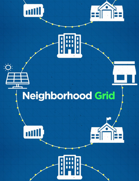 Visualization of how a neighborhood grid can power different community buildings.