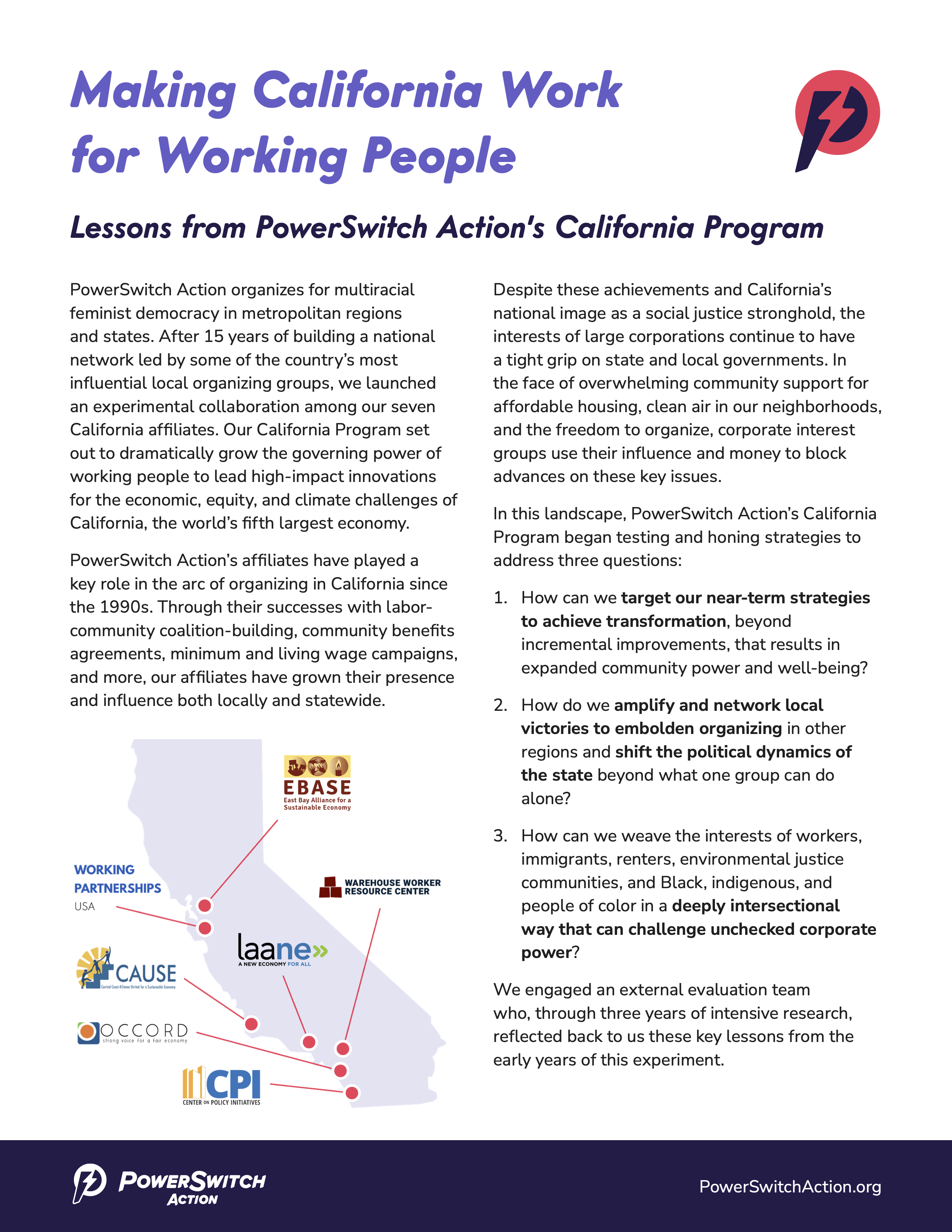 "Making California Work for Working People" executive summary cover