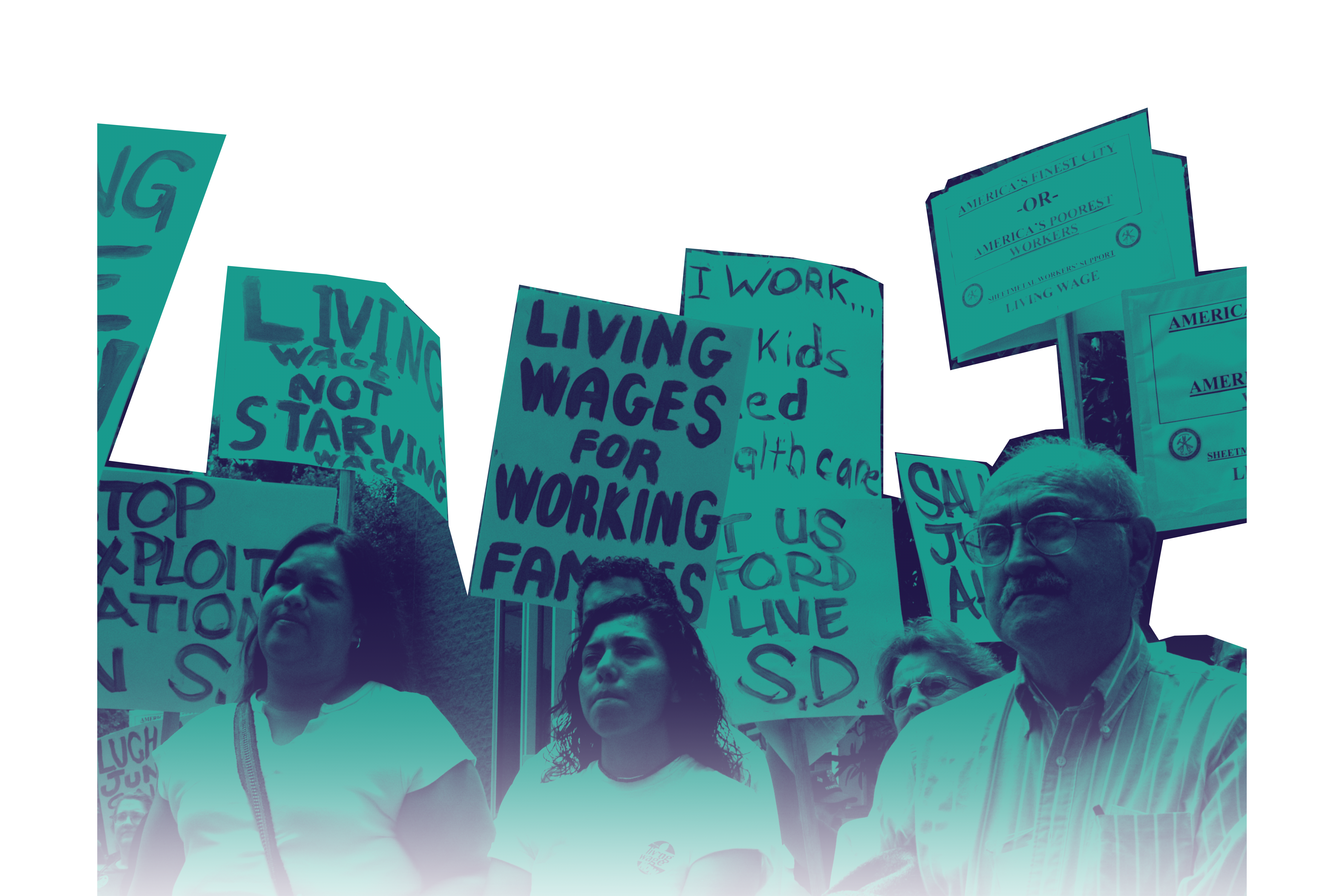 Protesters holding signs demanding a living wage