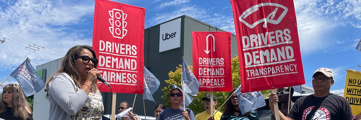Uber drivers rally outside the Uber hub in San Jose to launch the Activate Respect campaign