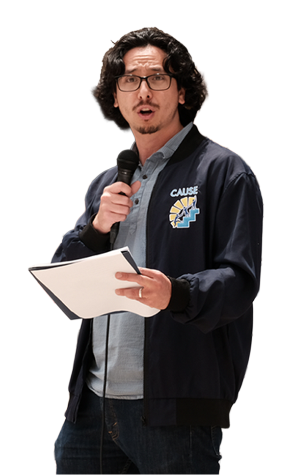 Lucas speaking at a press conference in Oxnard