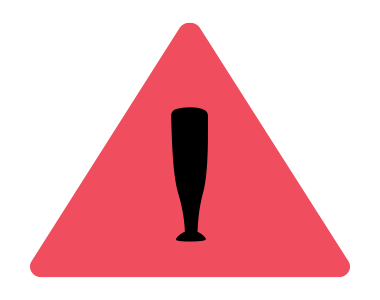 An icon with a black baseball bat against a red warning triangle sign