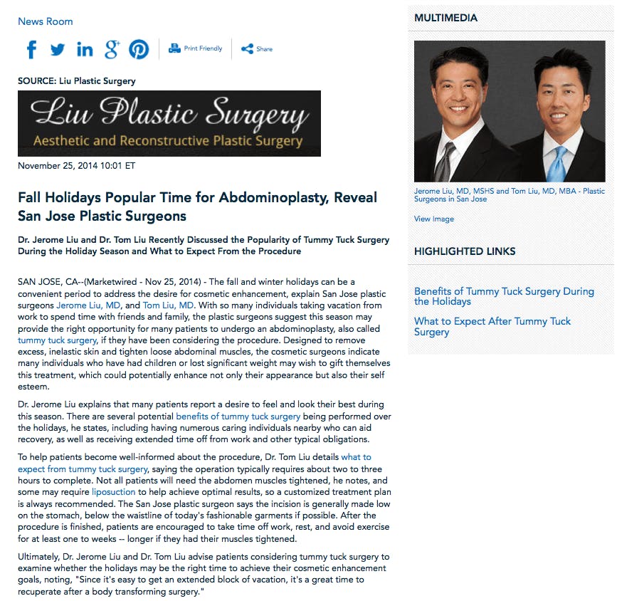 Jerome Liu MD, Tom Liu MD, tummy tuck surgery, benefits of tummy tuck during the holiday season, what to expect from abdominoplasty, liposuction