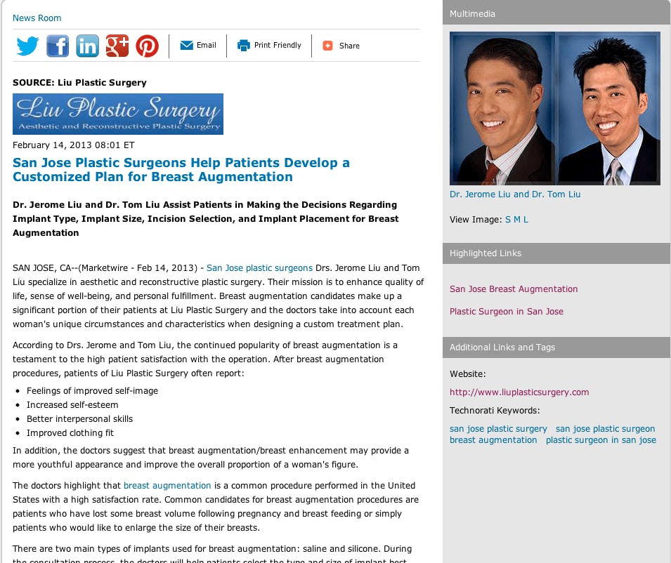 San Jose Plastic Surgeons Help Patients Develop a Customized Plan for Breast Augmentation