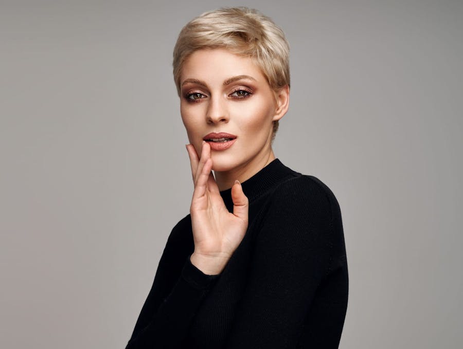 woman with blonde pixie cut
