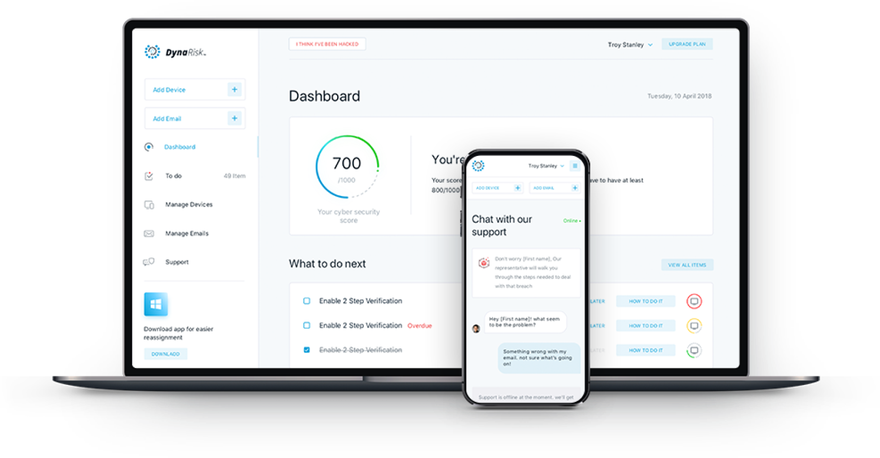 Dashboard and mobile view of Dyna Risk