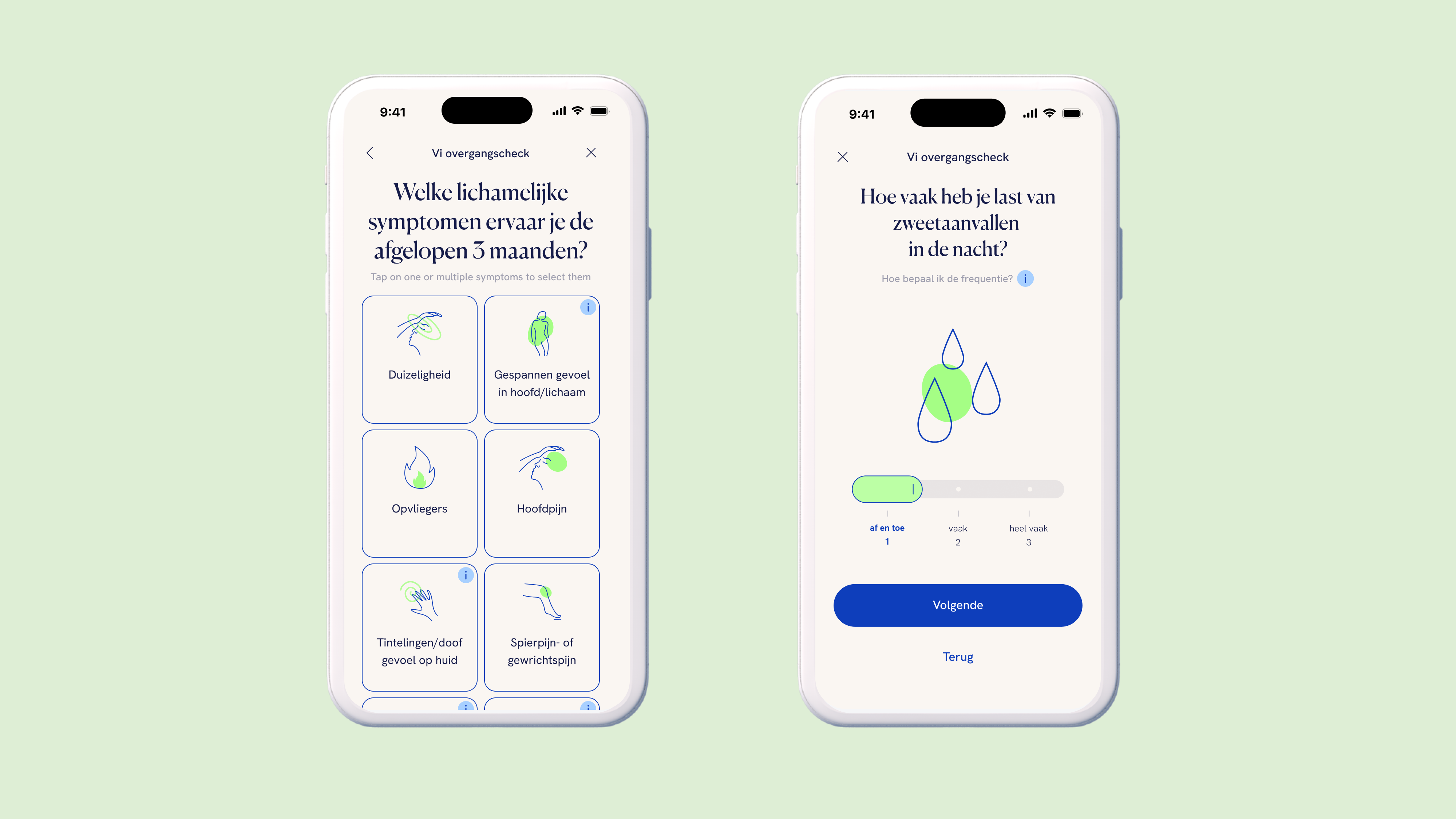 dutch vi symptom tracking screens