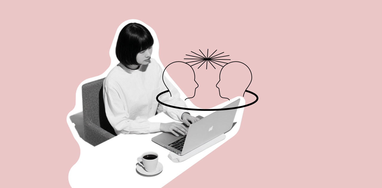 Woman sitting at computer, commmunicating with an LLM