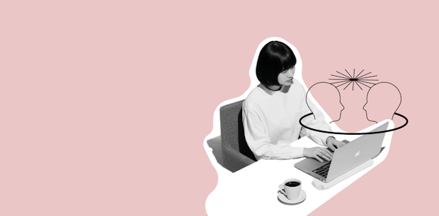 how LLM's think header Woman sitting at computer, commmunicating with an LLM