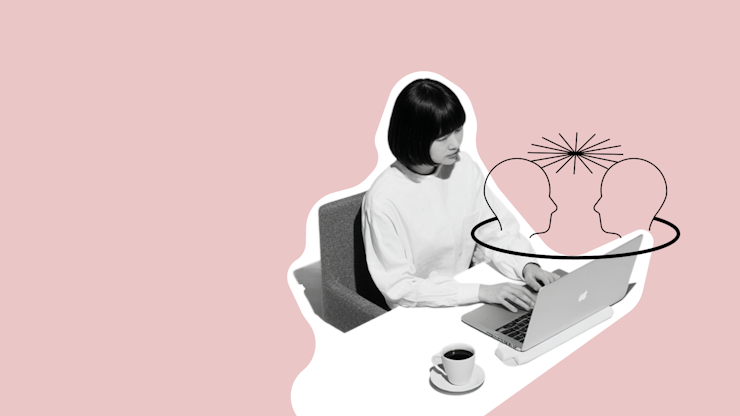 how LLM's think header Woman sitting at computer, commmunicating with an LLM