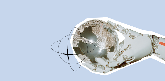 agentic ai next 365 days header Robotic hand holding a globe