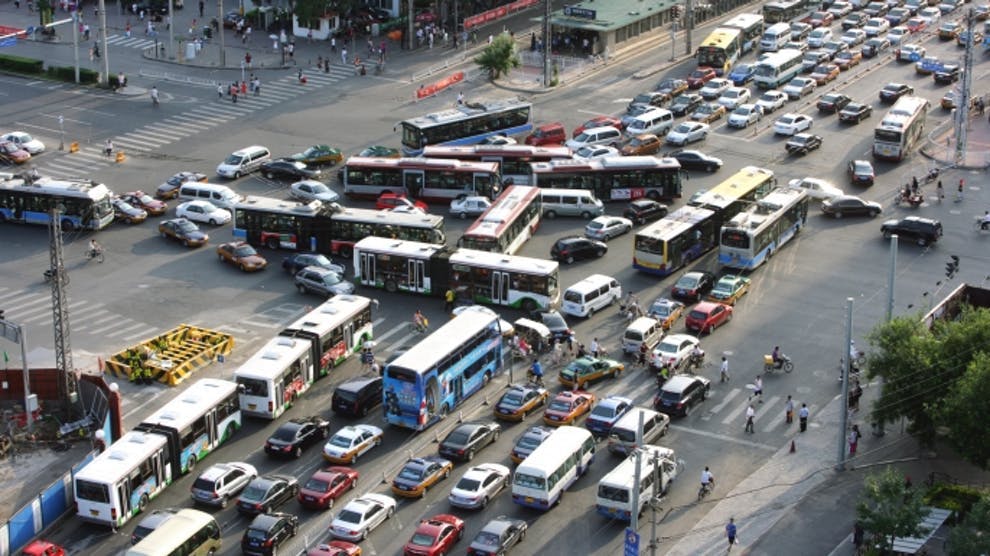 Traffic jam on an intersection