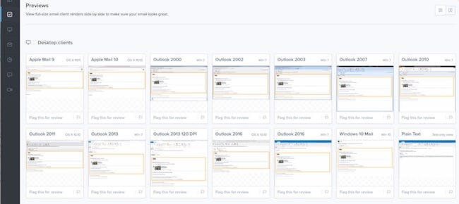 Litmus Dashboard showing some results for desktop email clients