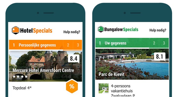 Mobile website of hotelspecials and bungalowspecials