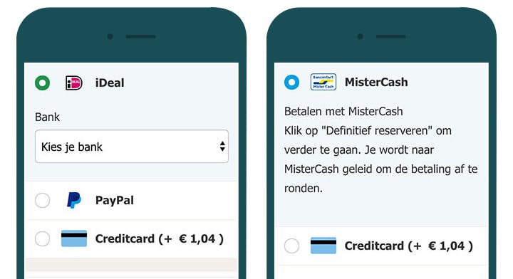 Betalingsschermen voor hotelsspecials.nl (links) en hotelsspecials.be (rechts)