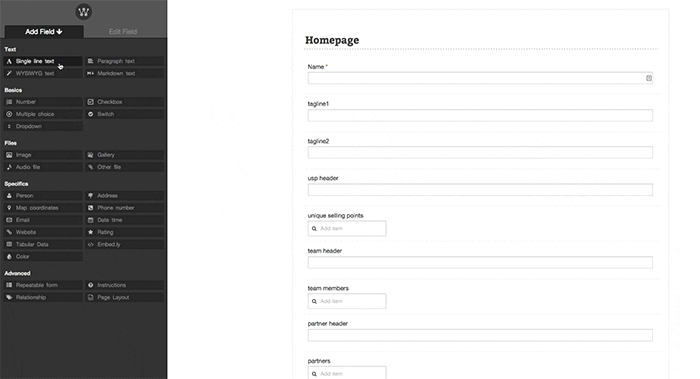 Setting up the homepage with drag and drop