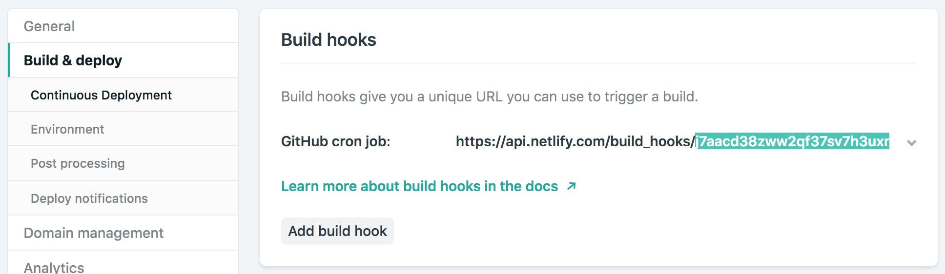 Build Hooks in Netlify Build & Deploy settings