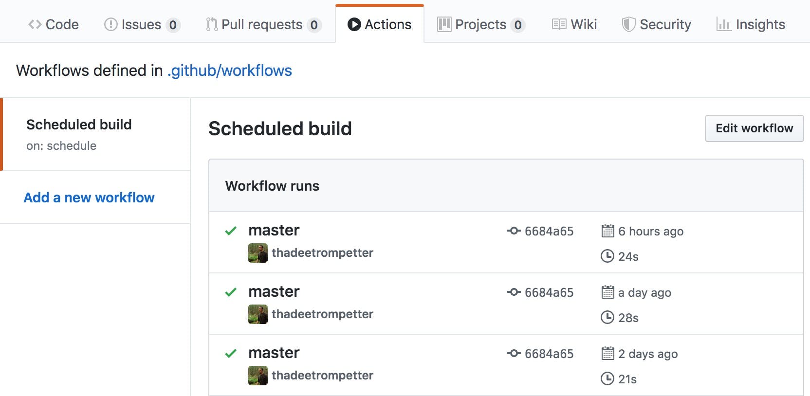 Logs of our scheduled build under GitHub Actions tab